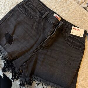 Wrangler Charcoal Frayed Denim Shorts